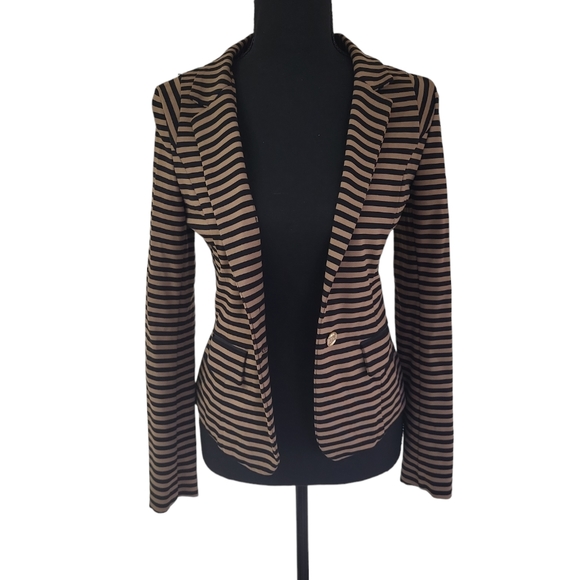 NWOT Naivee women's black & brown stripped with pockets blazer jacket top, XS - Picture 2 of 8